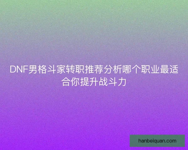 DNF男格斗家转职推荐分析哪个职业最适合你提升战斗力