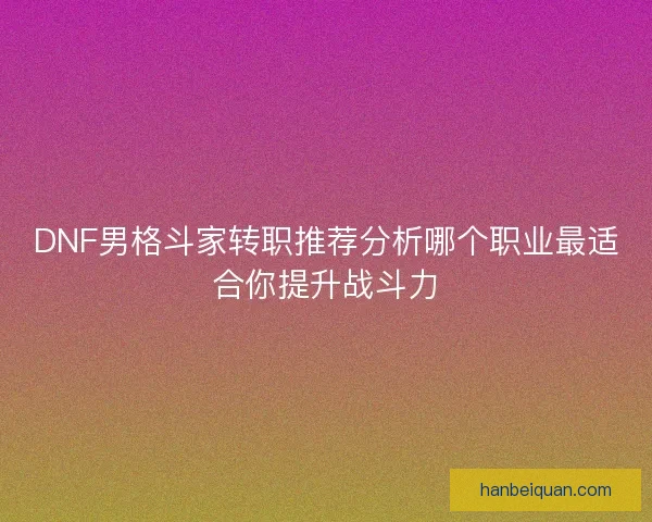 DNF男格斗家转职推荐分析哪个职业最适合你提升战斗力